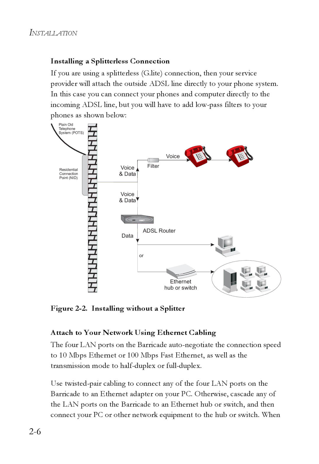 SMC Networks SMC7404WBRA manual Installing a Splitterless Connection 