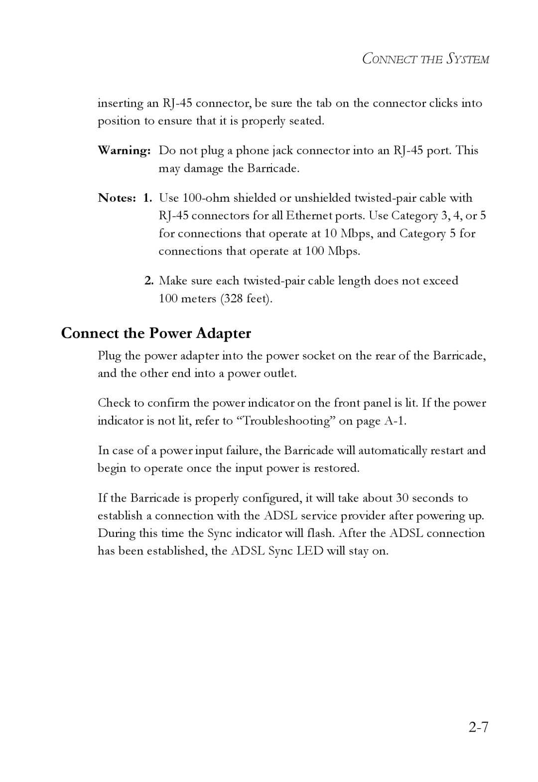 SMC Networks SMC7404WBRA manual Connect the Power Adapter 