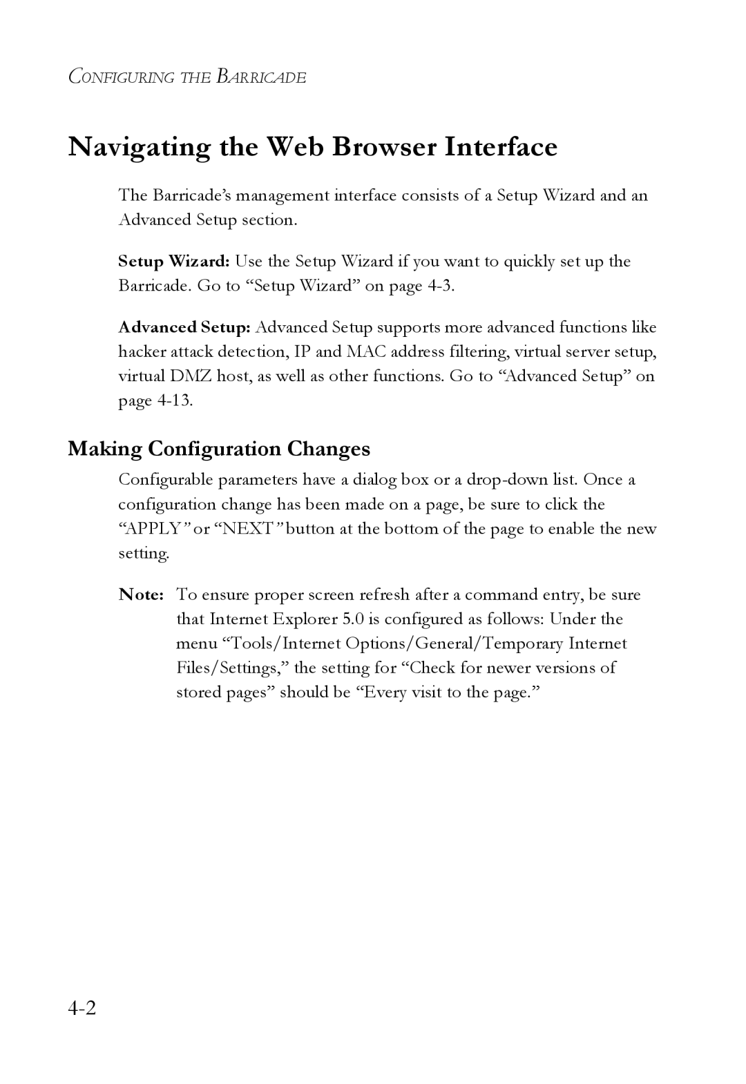 SMC Networks SMC7404WBRA manual Navigating the Web Browser Interface, Making Configuration Changes 