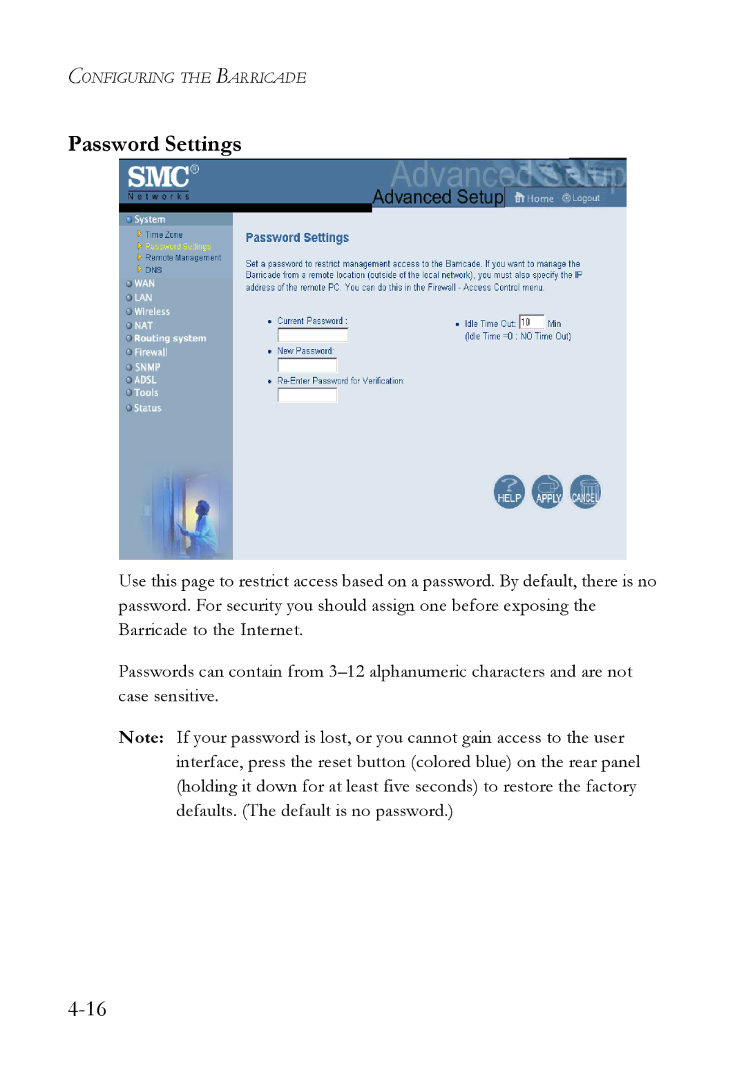 SMC Networks SMC7404WBRA manual Password Settings 