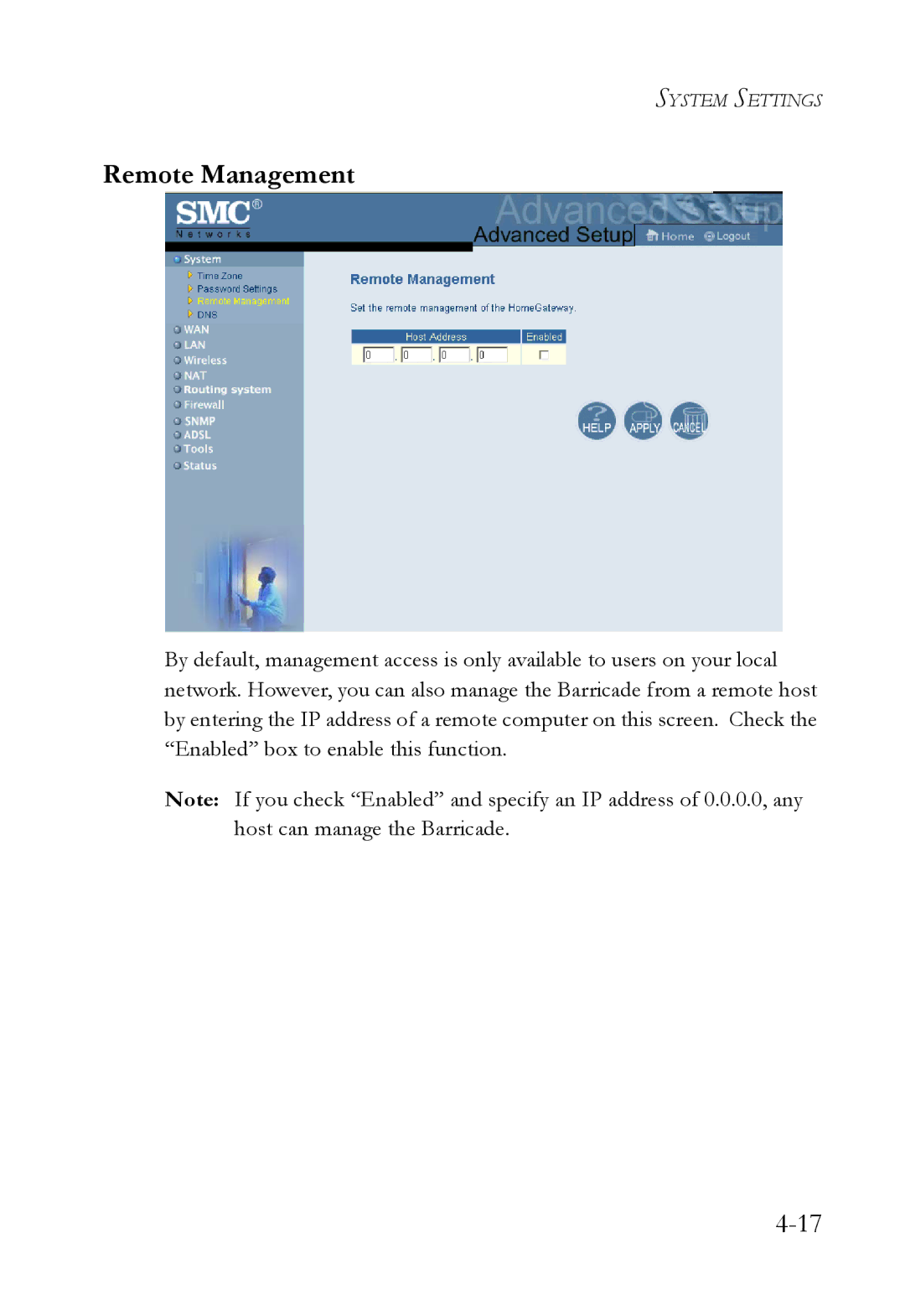 SMC Networks SMC7404WBRA manual Remote Management 