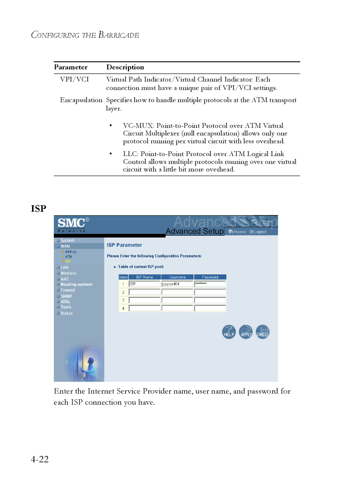 SMC Networks SMC7404WBRA manual Isp 