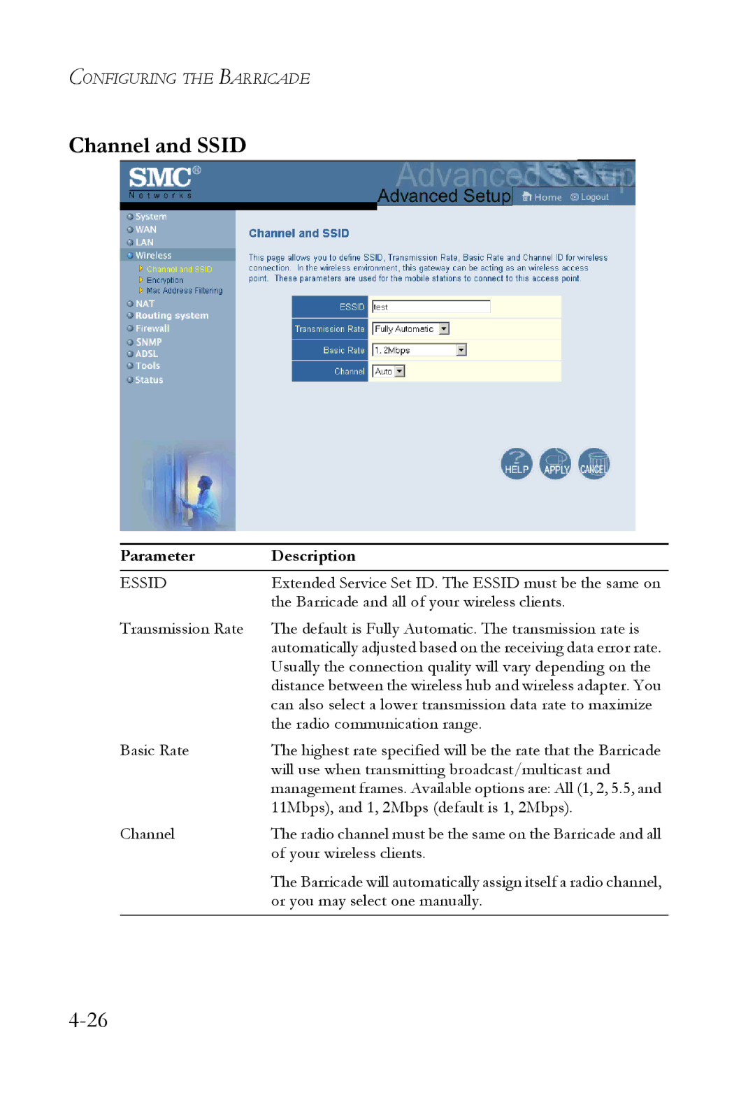 SMC Networks SMC7404WBRA manual Channel and Ssid, Essid 