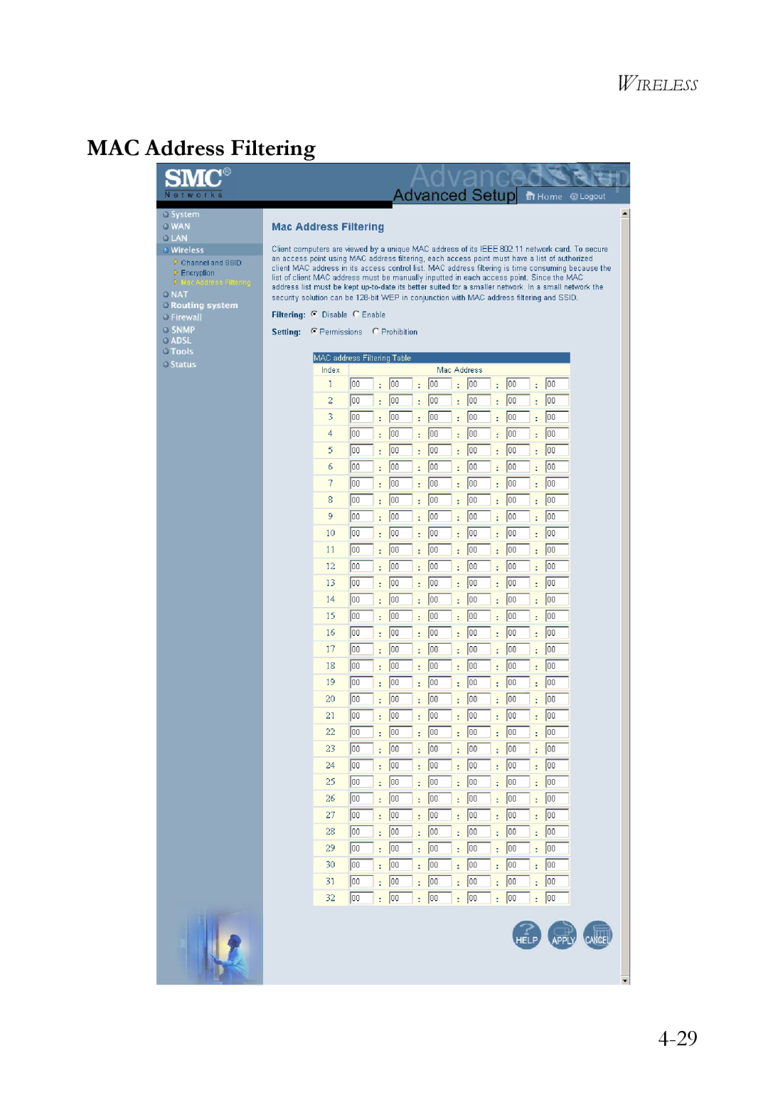 SMC Networks SMC7404WBRA manual MAC Address Filtering 