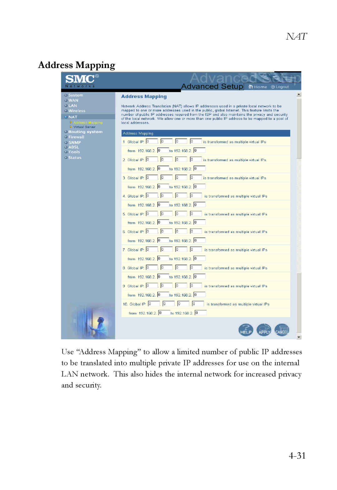 SMC Networks SMC7404WBRA manual Address Mapping 