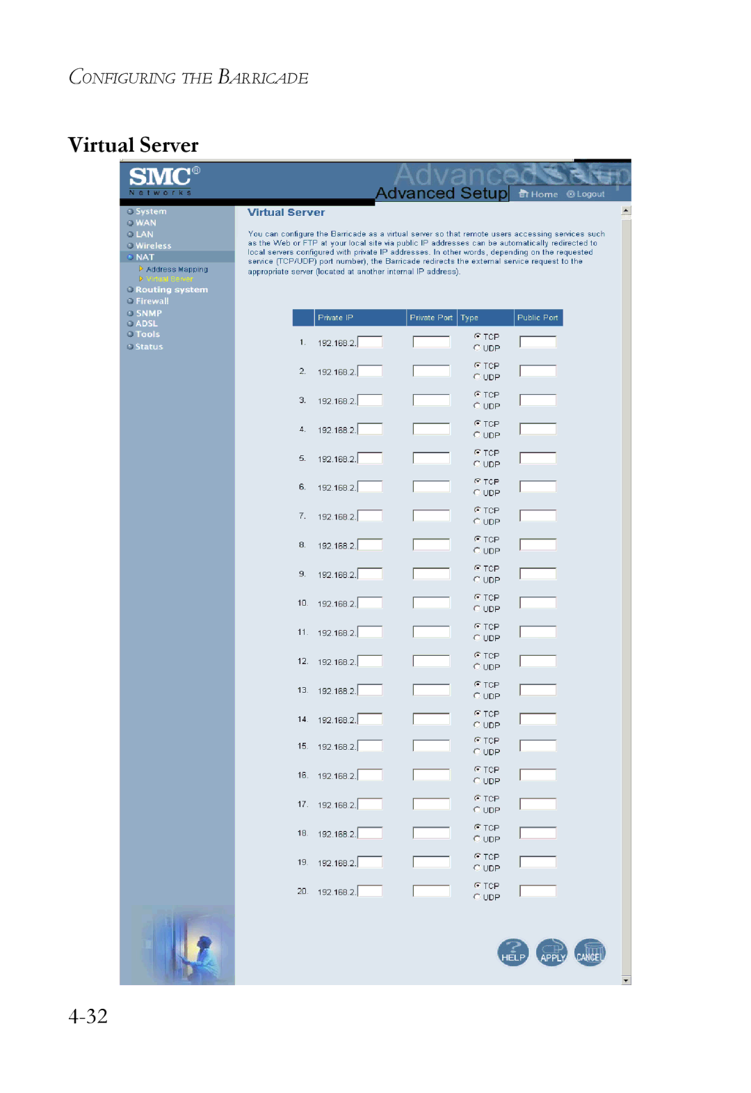 SMC Networks SMC7404WBRA manual Virtual Server 