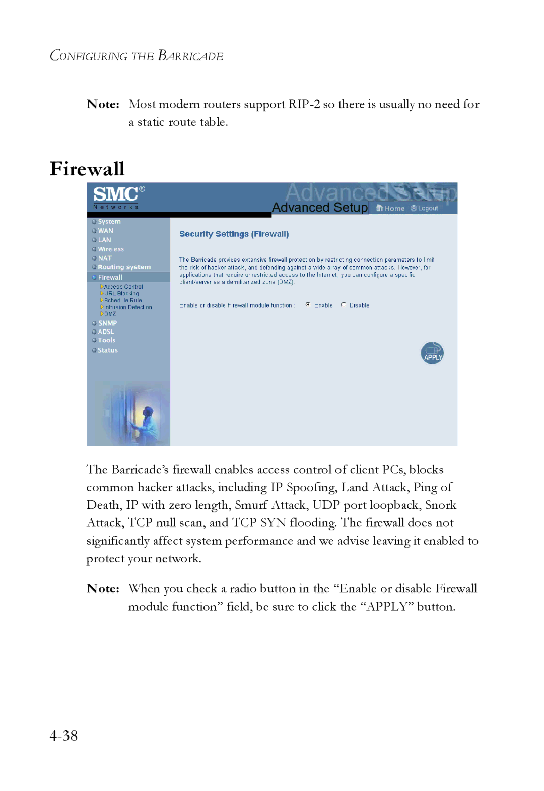 SMC Networks SMC7404WBRA manual Firewall 