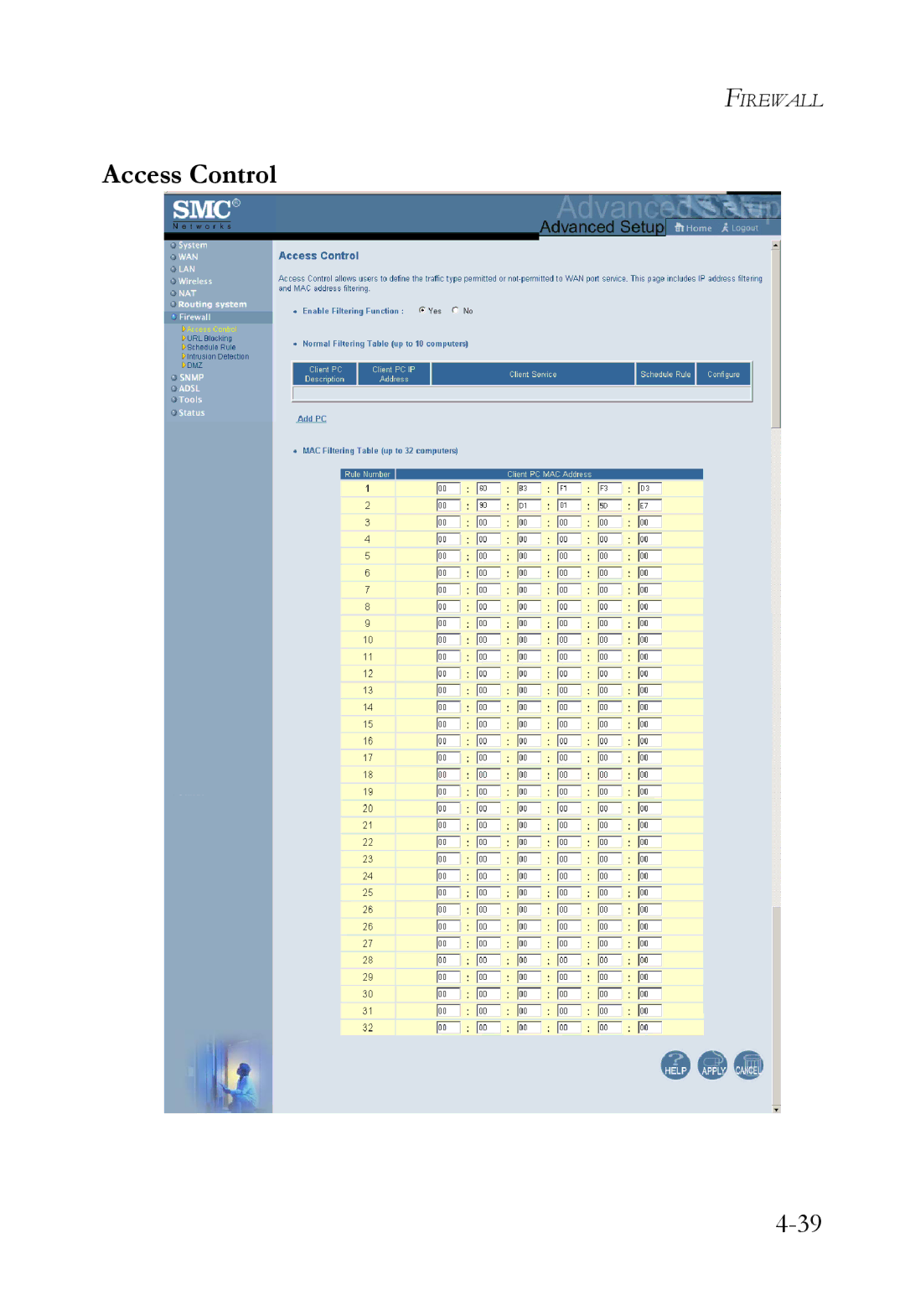 SMC Networks SMC7404WBRA manual Access Control 