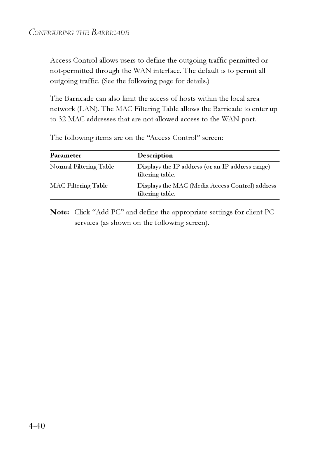 SMC Networks SMC7404WBRA manual Parameter Description 