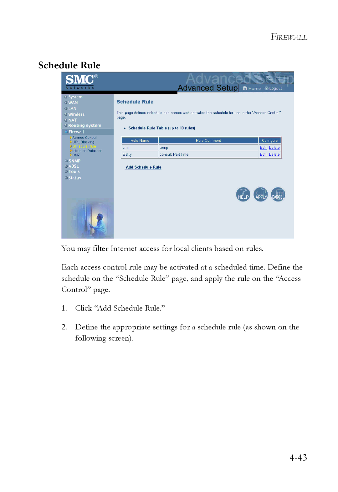 SMC Networks SMC7404WBRA manual Schedule Rule 