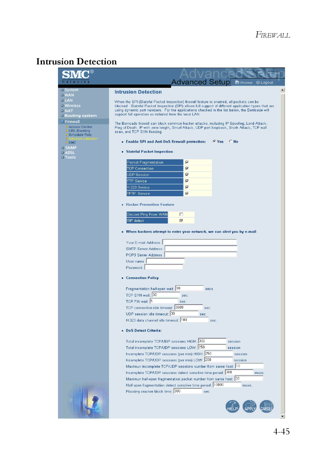 SMC Networks SMC7404WBRA manual Intrusion Detection 