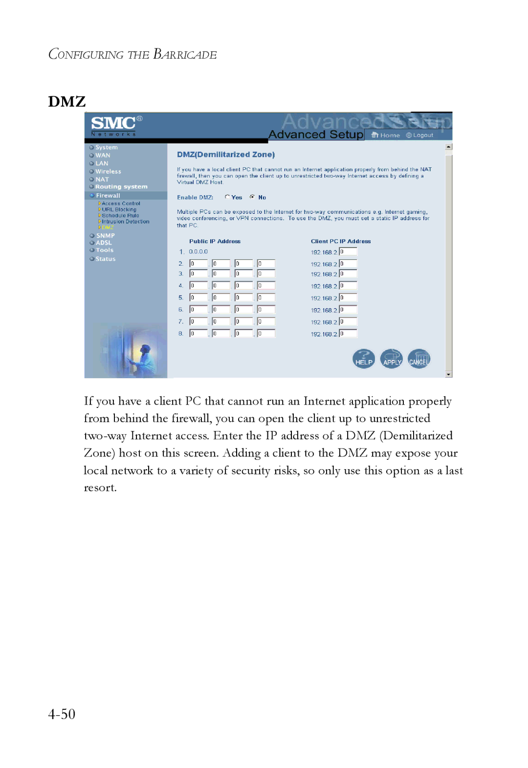 SMC Networks SMC7404WBRA manual Dmz 