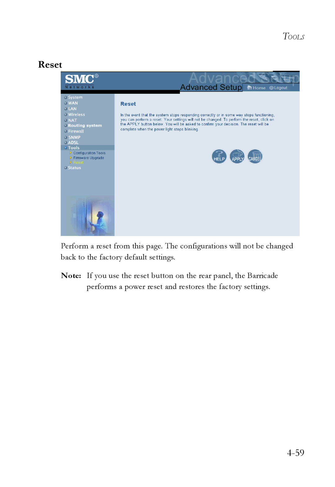 SMC Networks SMC7404WBRA manual Reset 