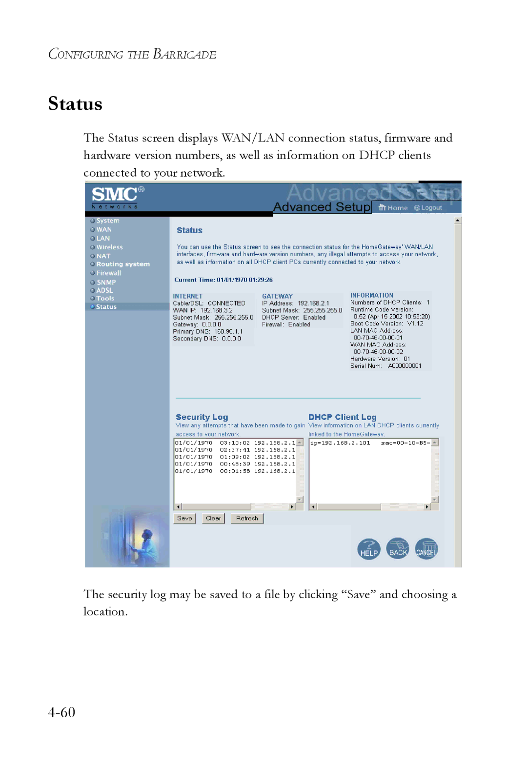 SMC Networks SMC7404WBRA manual Status 