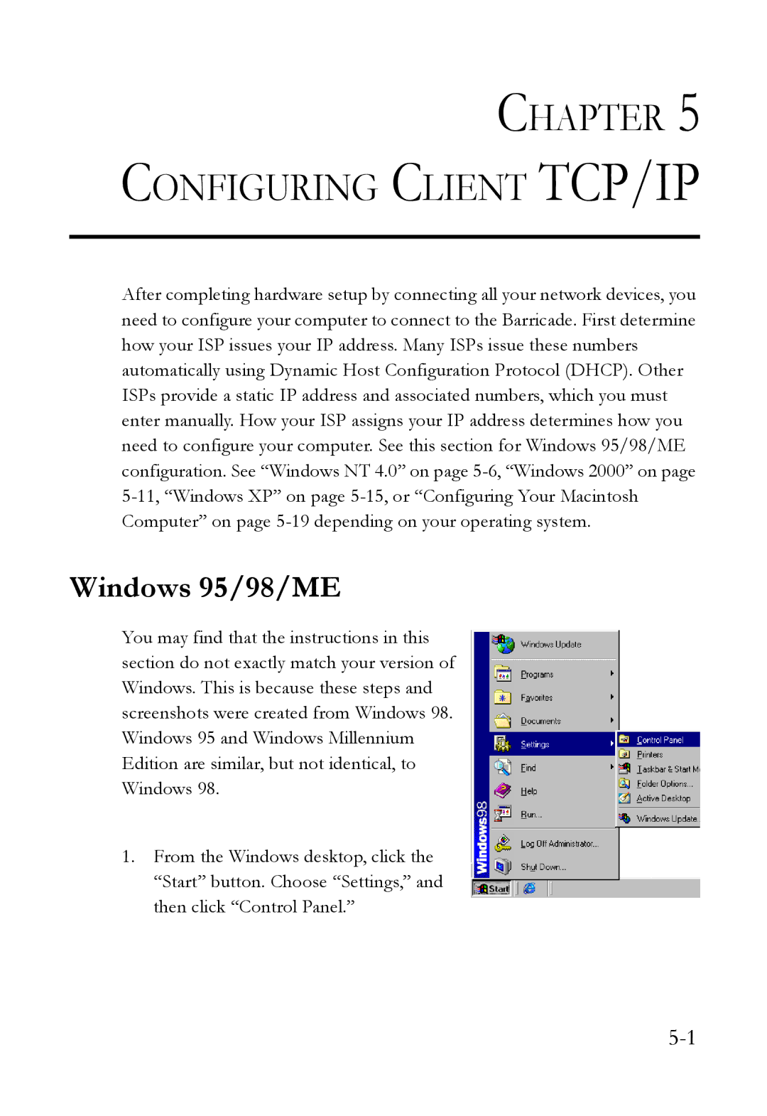 SMC Networks SMC7404WBRA manual Configuring Client TCP/IP, Windows 95/98/ME 