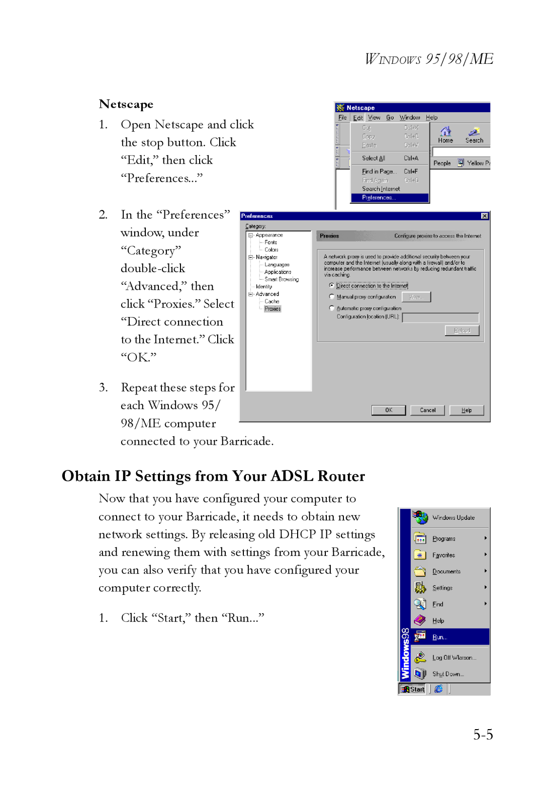 SMC Networks SMC7404WBRA manual Obtain IP Settings from Your Adsl Router, Netscape 