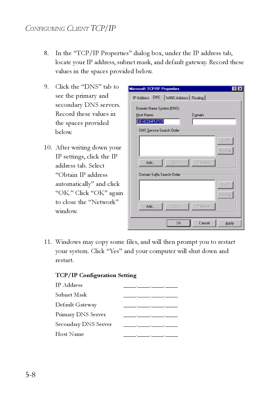 SMC Networks SMC7404WBRA manual TCP/IP Configuration Setting 