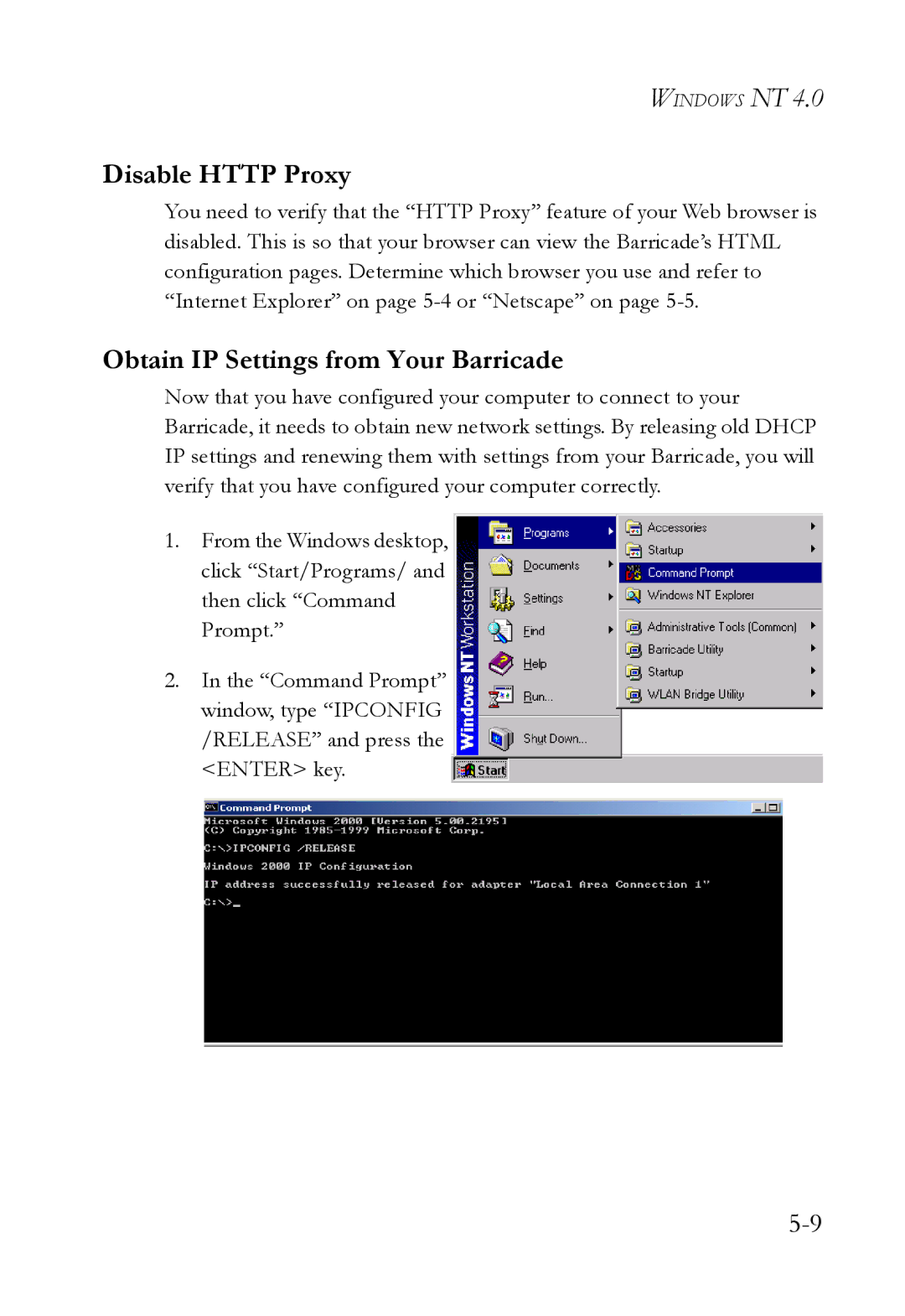 SMC Networks SMC7404WBRA manual Disable Http Proxy, Obtain IP Settings from Your Barricade 