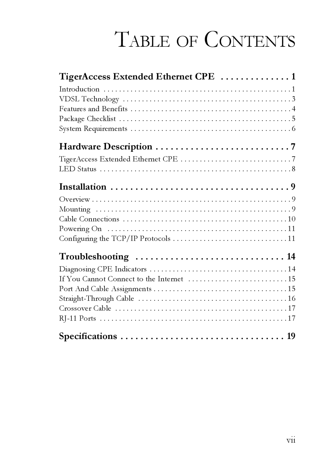 SMC Networks SMC7500A/VCP manual Table of Contents 