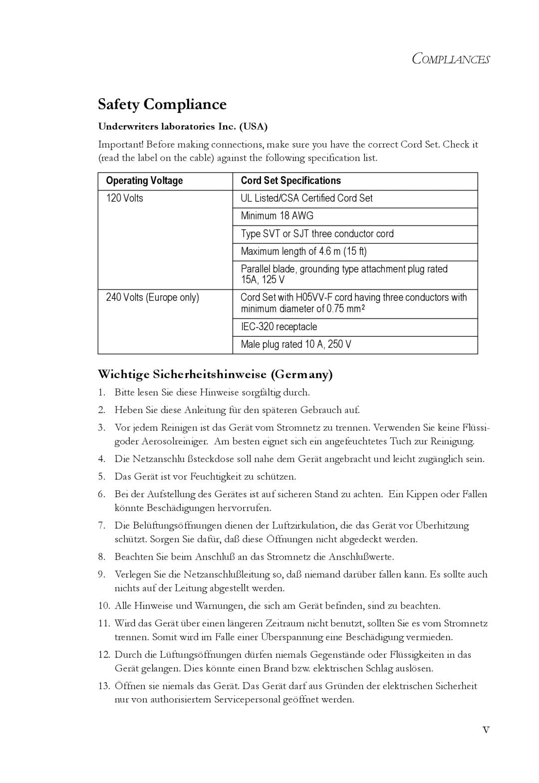 SMC Networks SMC7500A/VCP manual Safety Compliance, Wichtige Sicherheitshinweise Germany 