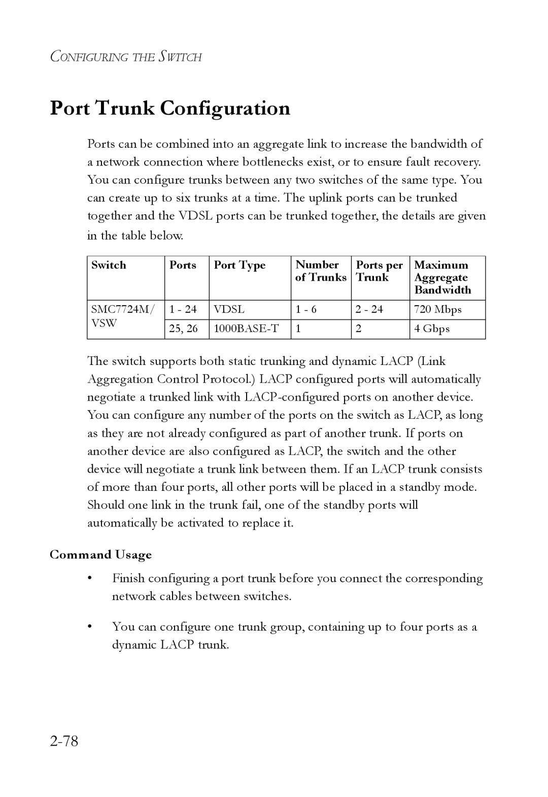 SMC Networks SMC7724M/VSW manual Port Trunk Configuration, Command Usage 