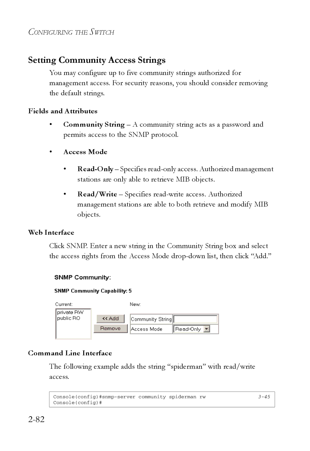 SMC Networks SMC7724M/VSW manual Setting Community Access Strings, Access Mode 