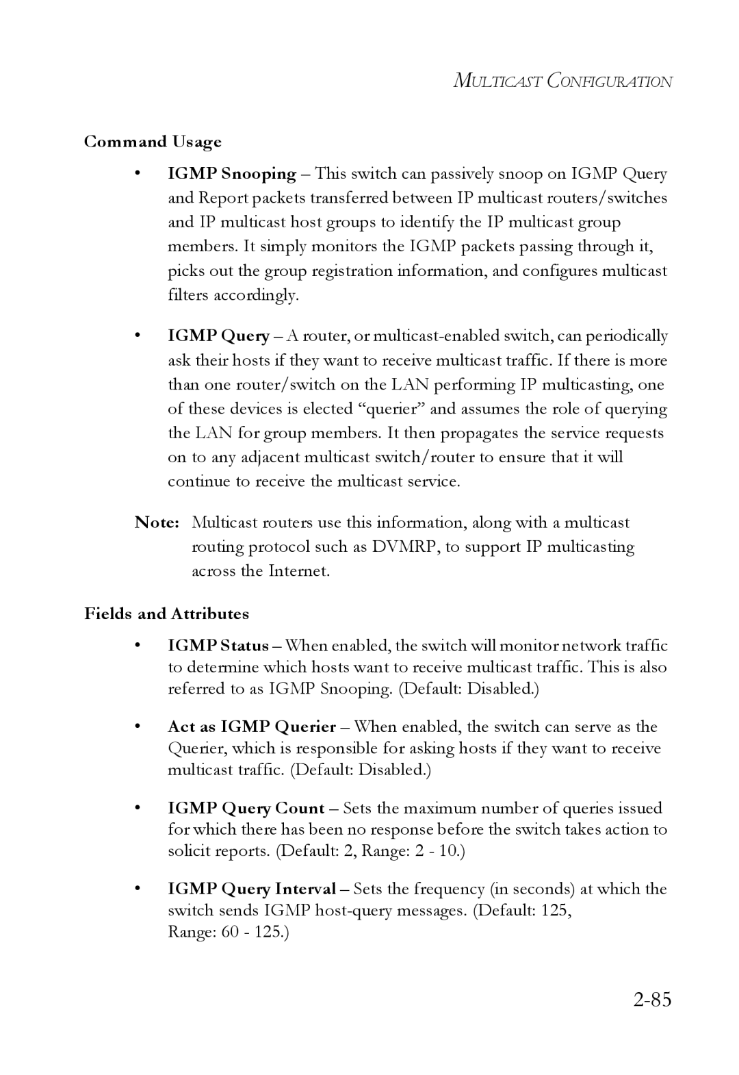 SMC Networks SMC7724M/VSW manual Multicast Configuration 