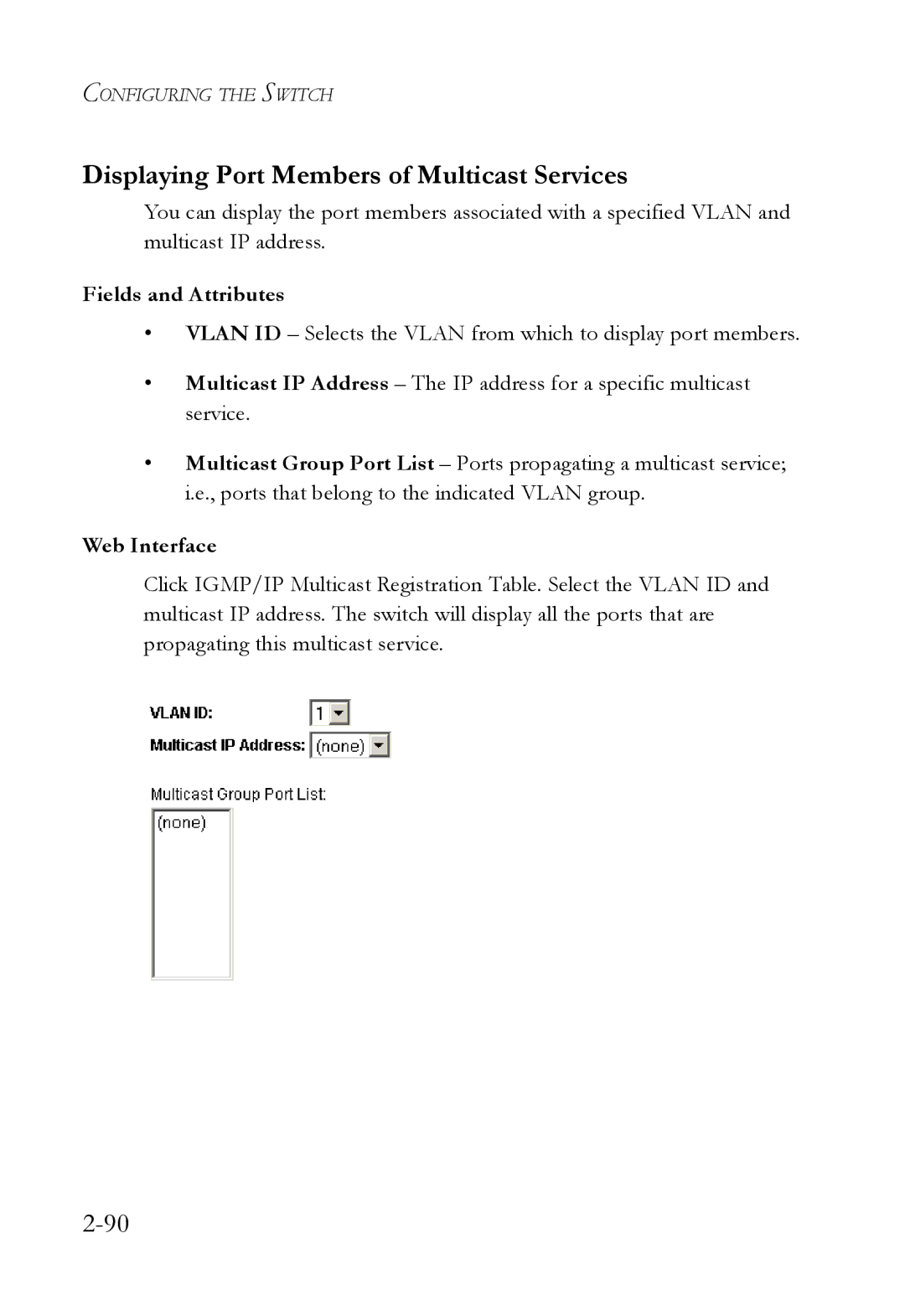 SMC Networks SMC7724M/VSW manual Displaying Port Members of Multicast Services 