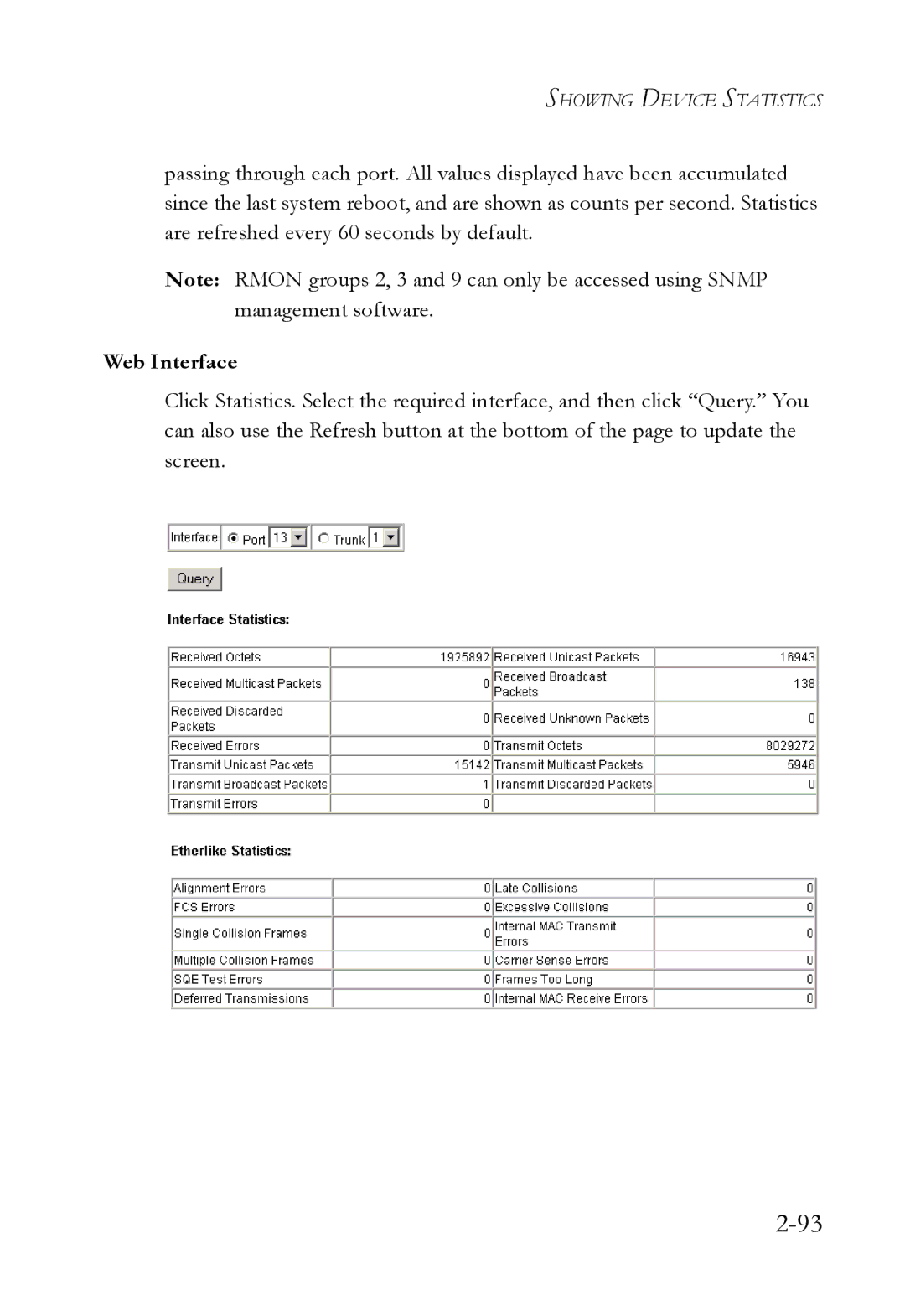 SMC Networks SMC7724M/VSW manual Showing Device Statistics 