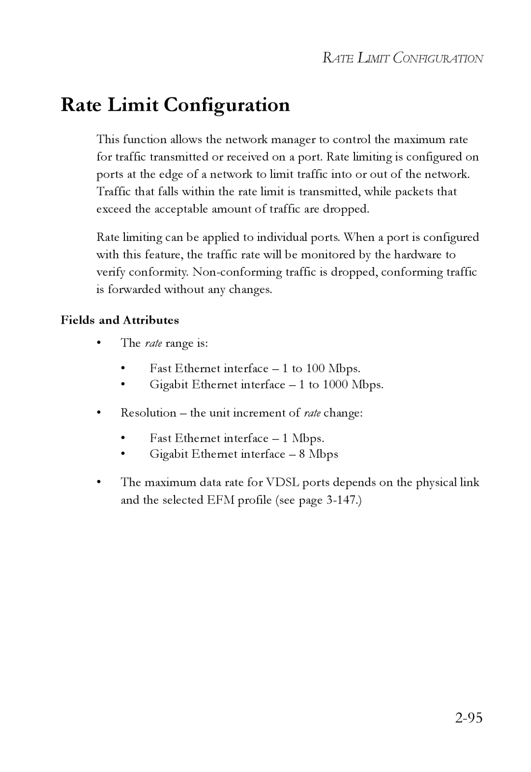 SMC Networks SMC7724M/VSW manual Rate Limit Configuration, Fields and Attributes 