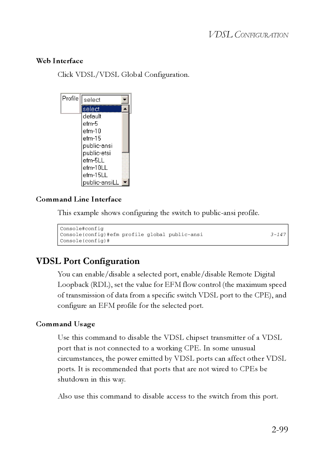 SMC Networks SMC7724M/VSW manual Vdsl Port Configuration, Click VDSL/VDSL Global Configuration 