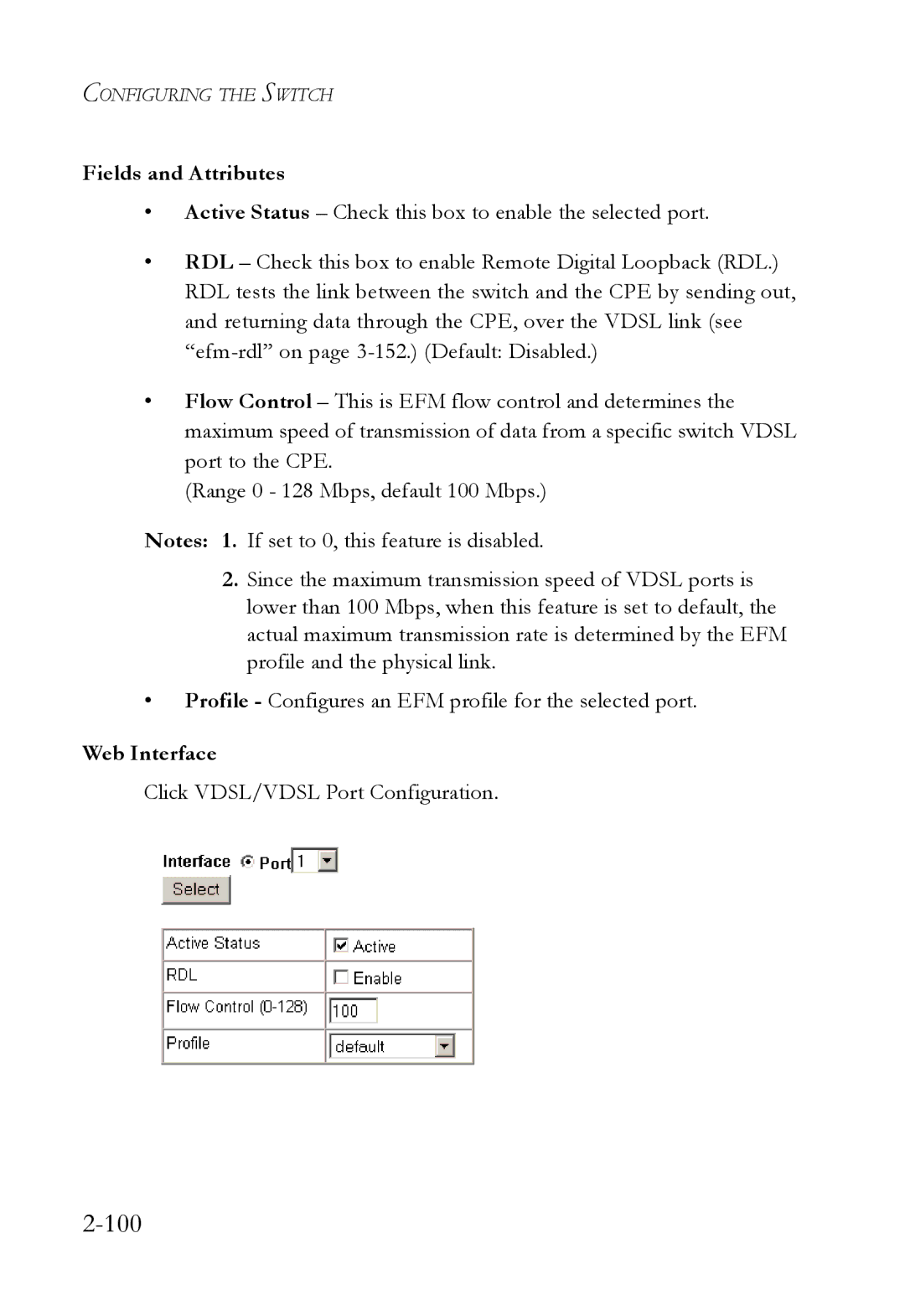 SMC Networks SMC7724M/VSW manual 100, Click VDSL/VDSL Port Configuration 