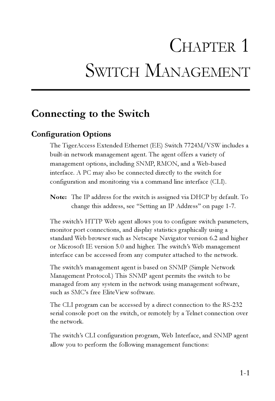 SMC Networks SMC7724M/VSW manual Connecting to the Switch, Configuration Options 