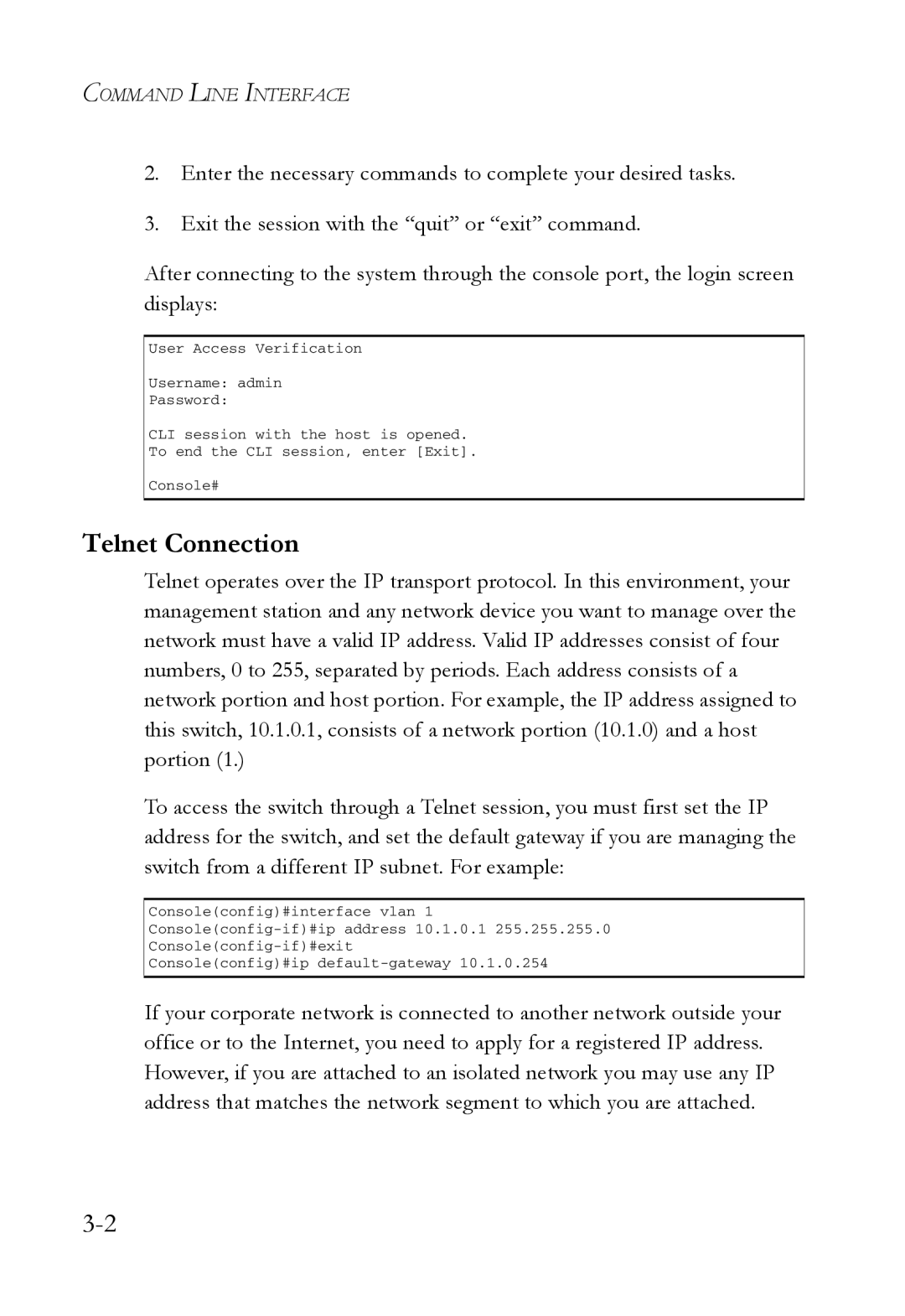 SMC Networks SMC7724M/VSW manual Telnet Connection 