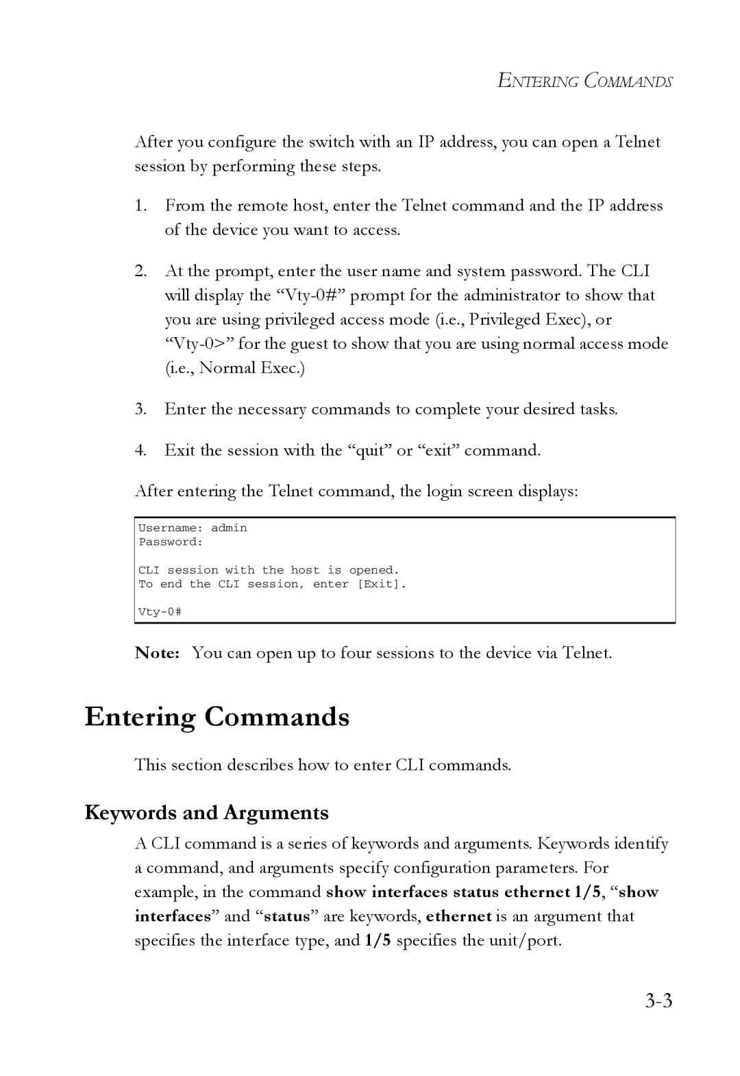 SMC Networks SMC7724M/VSW Entering Commands, Keywords and Arguments, This section describes how to enter CLI commands 