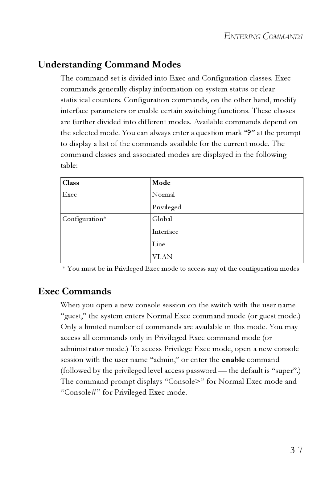 SMC Networks SMC7724M/VSW manual Understanding Command Modes, Exec Commands 