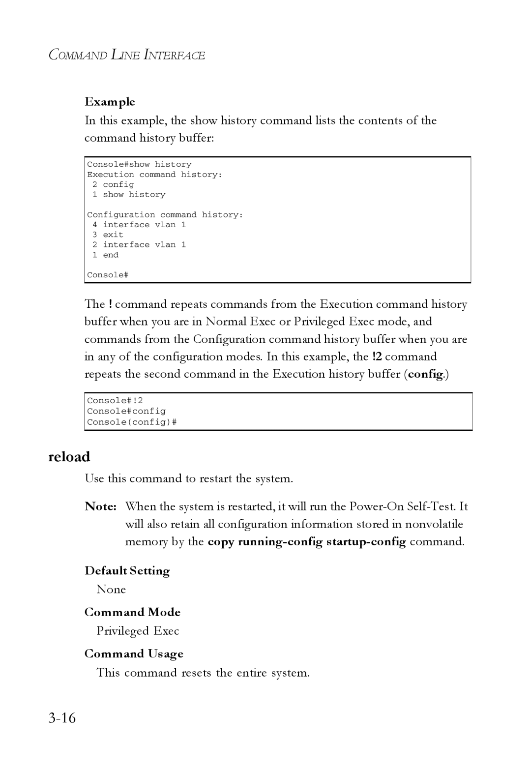 SMC Networks SMC7724M/VSW manual Reload, Use this command to restart the system, This command resets the entire system 