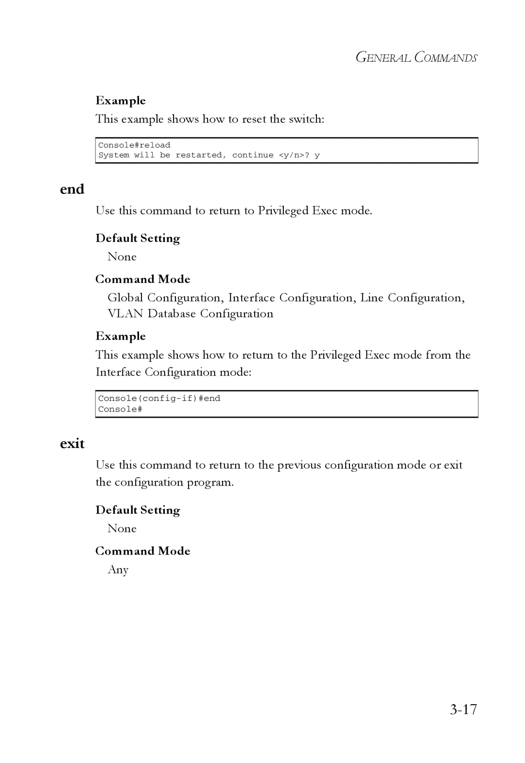 SMC Networks SMC7724M/VSW manual End, Exit, This example shows how to reset the switch, Any 