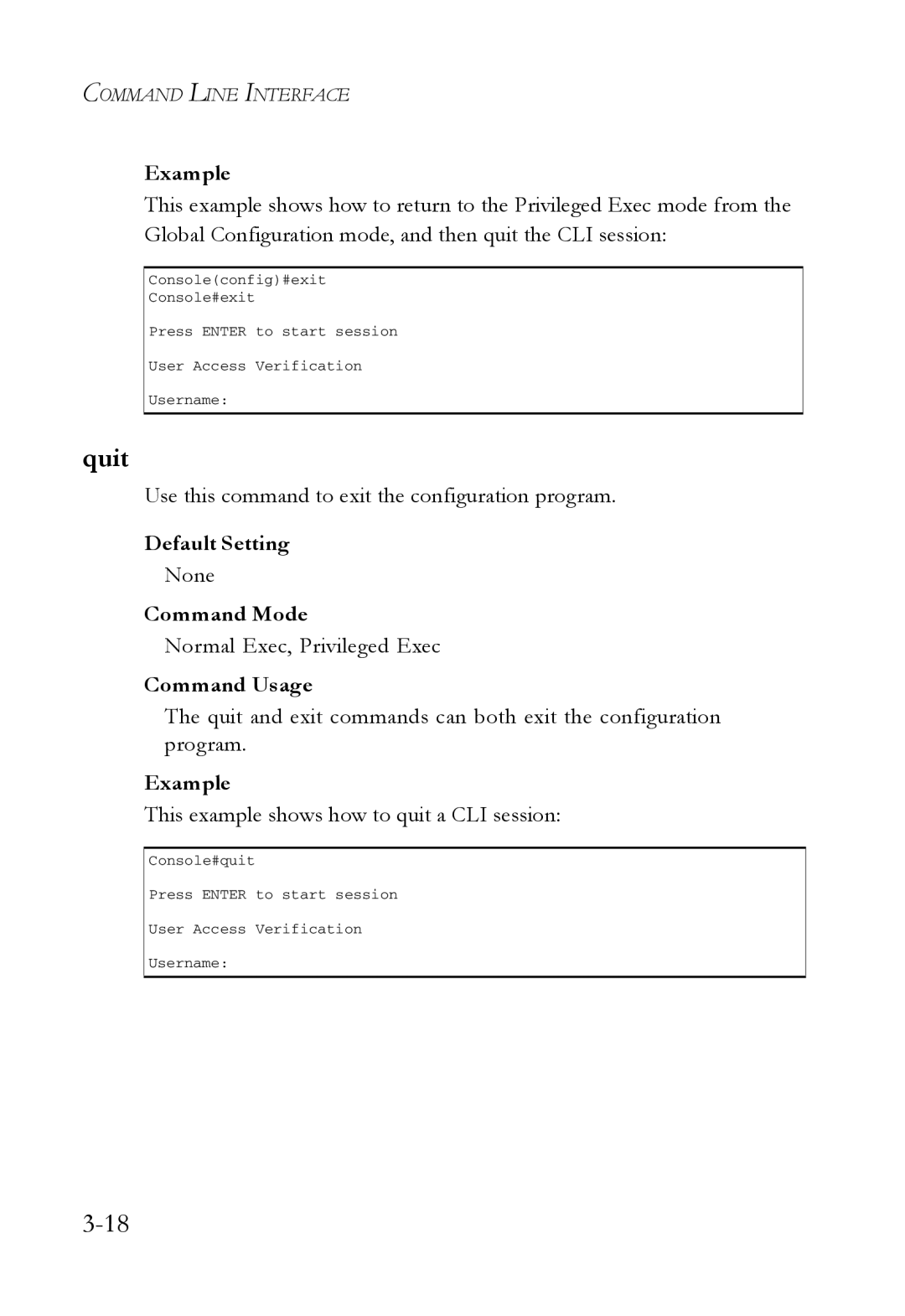 SMC Networks SMC7724M/VSW manual Quit, Use this command to exit the configuration program 