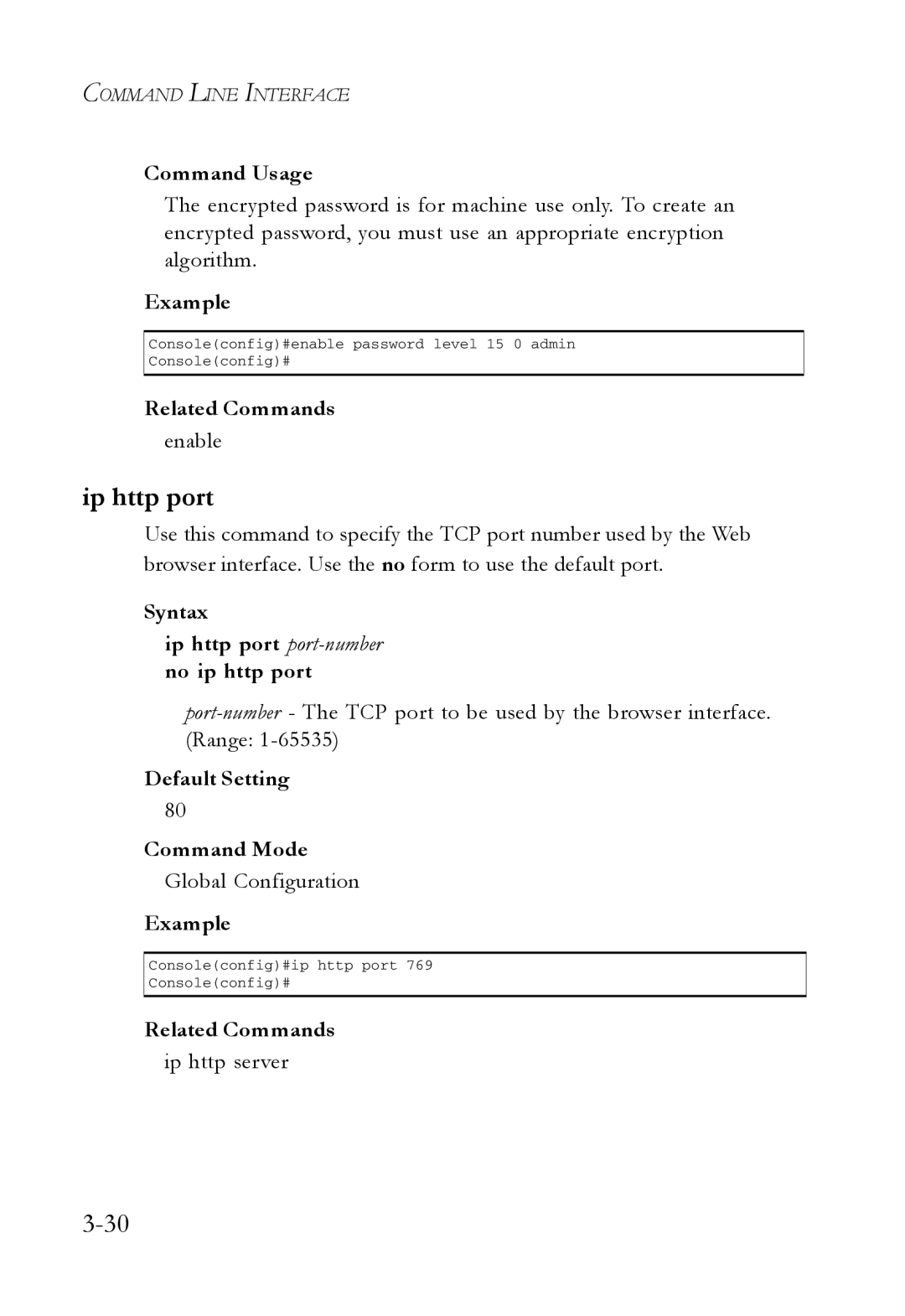 SMC Networks SMC7724M/VSW Syntax Ip http port port-numberno ip http port, Default Setting Command Mode, Ip http server 