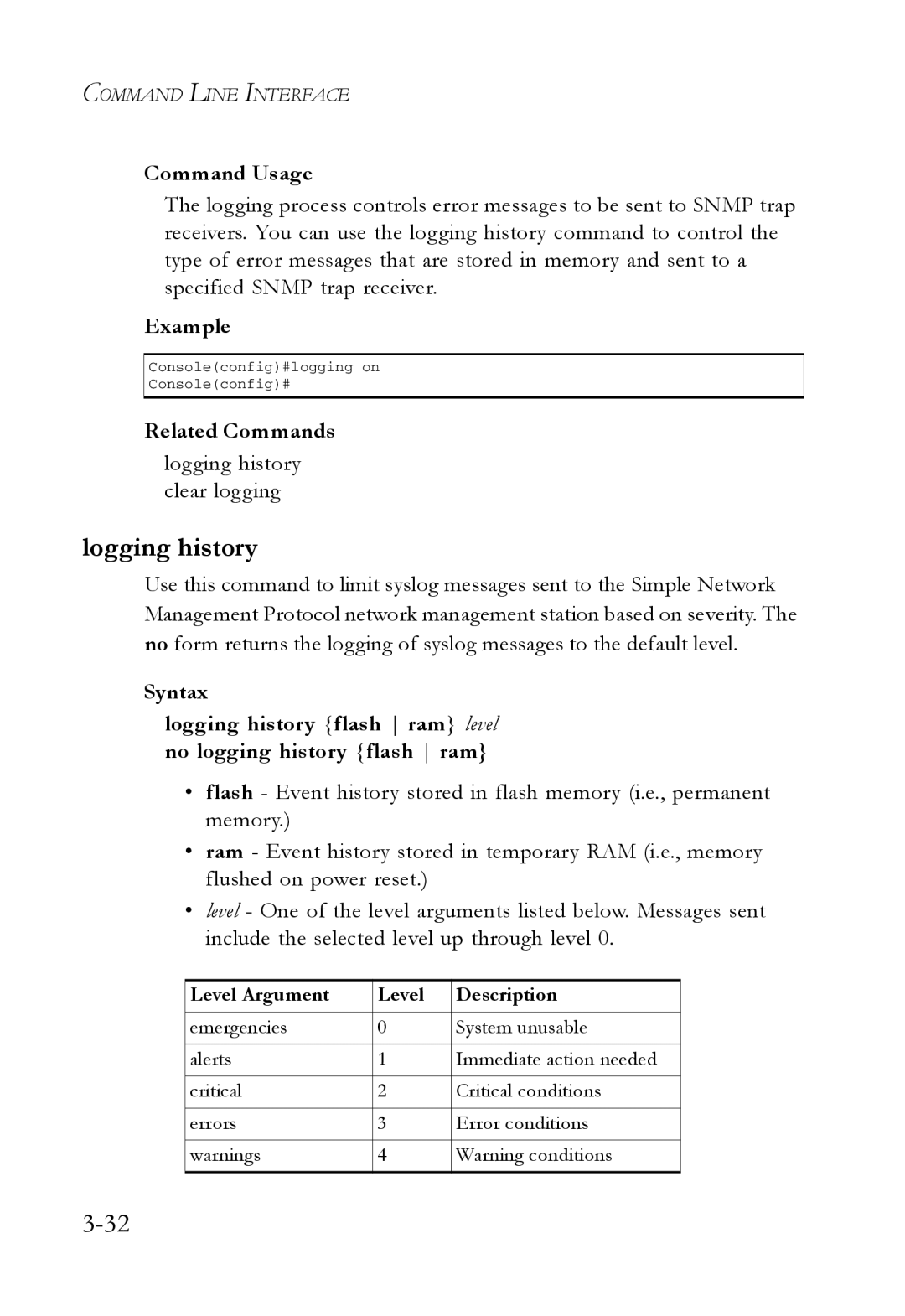 SMC Networks SMC7724M/VSW manual Logging history clear logging 