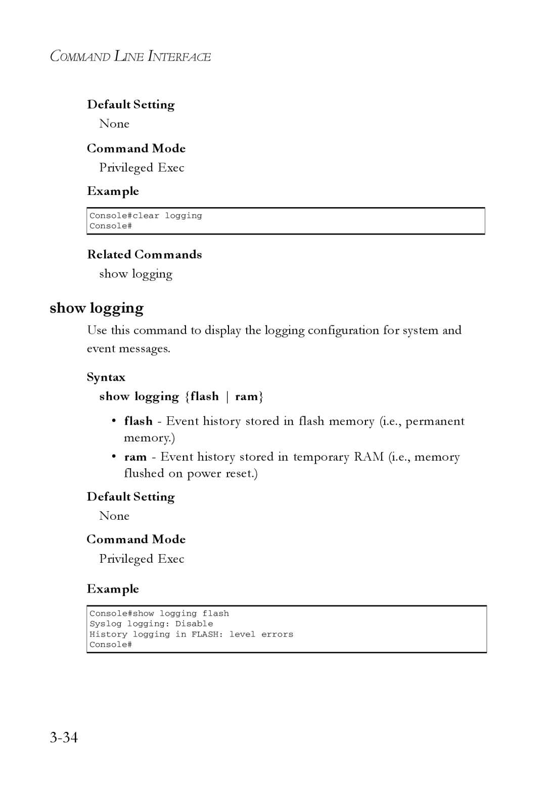 SMC Networks SMC7724M/VSW manual Syntax Show logging flash ram 