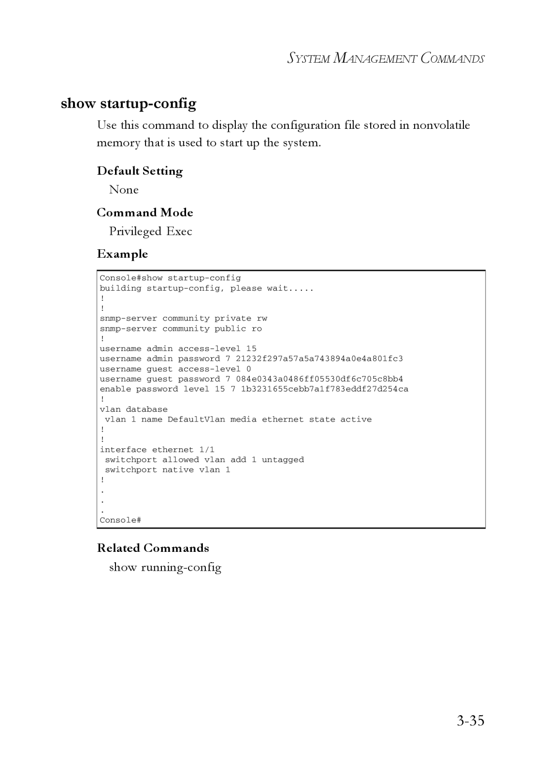 SMC Networks SMC7724M/VSW manual Show startup-config, Show running-config 