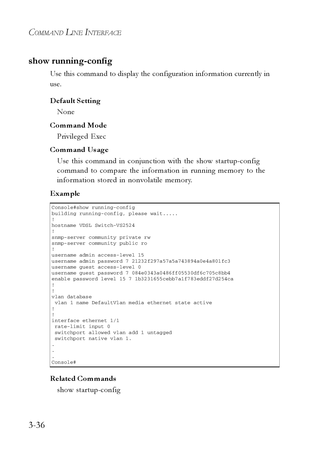 SMC Networks SMC7724M/VSW manual Show running-config, Show startup-config 