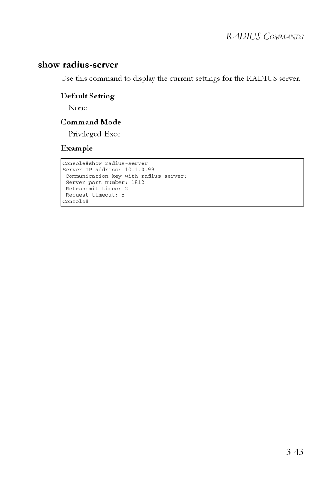 SMC Networks SMC7724M/VSW manual Show radius-server, Privileged Exec 