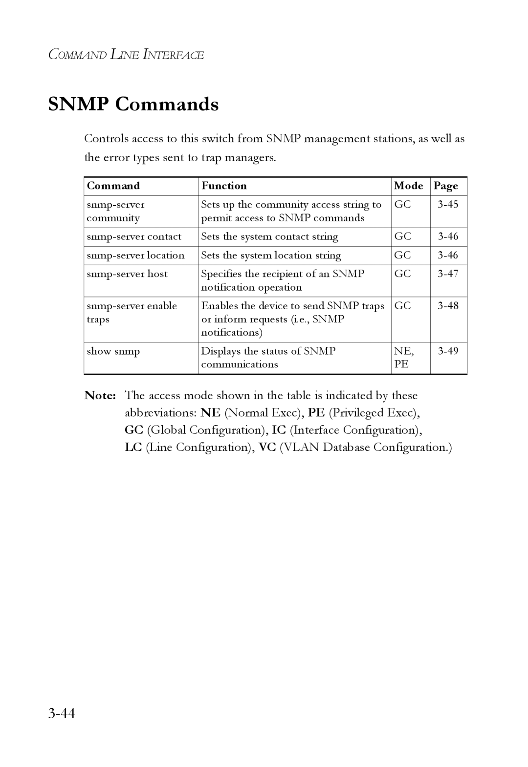 SMC Networks SMC7724M/VSW manual Snmp Commands, LC Line Configuration, VC Vlan Database Configuration 