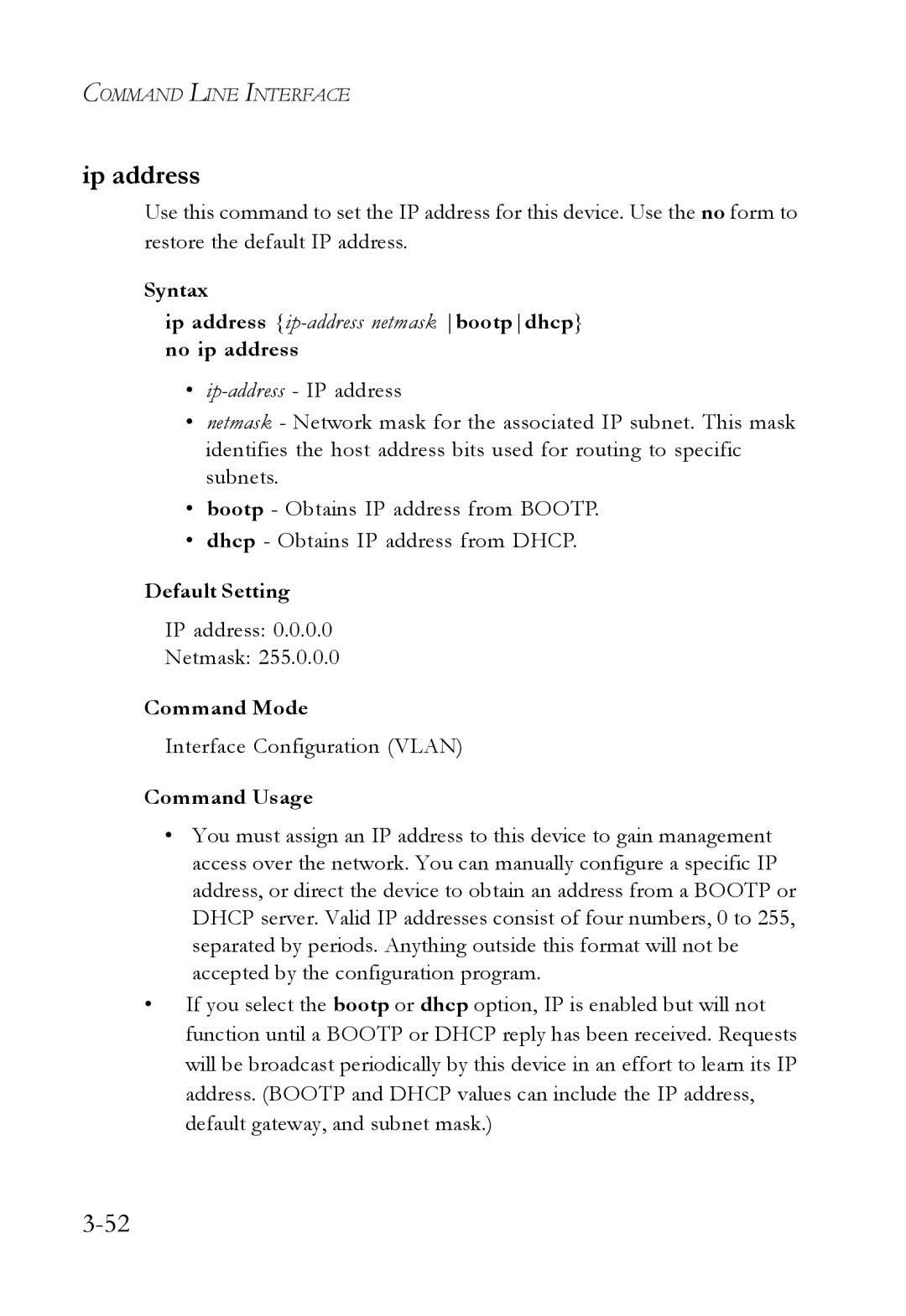 SMC Networks SMC7724M/VSW manual Ip address, IP address Netmask, Interface Configuration Vlan 