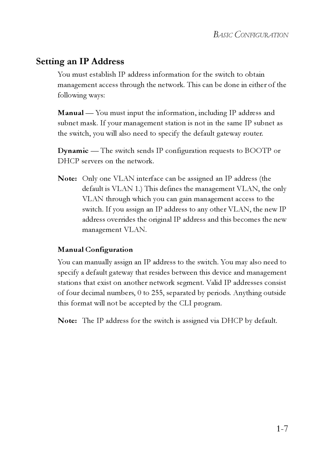 SMC Networks SMC7724M/VSW manual Setting an IP Address, Manual Configuration 