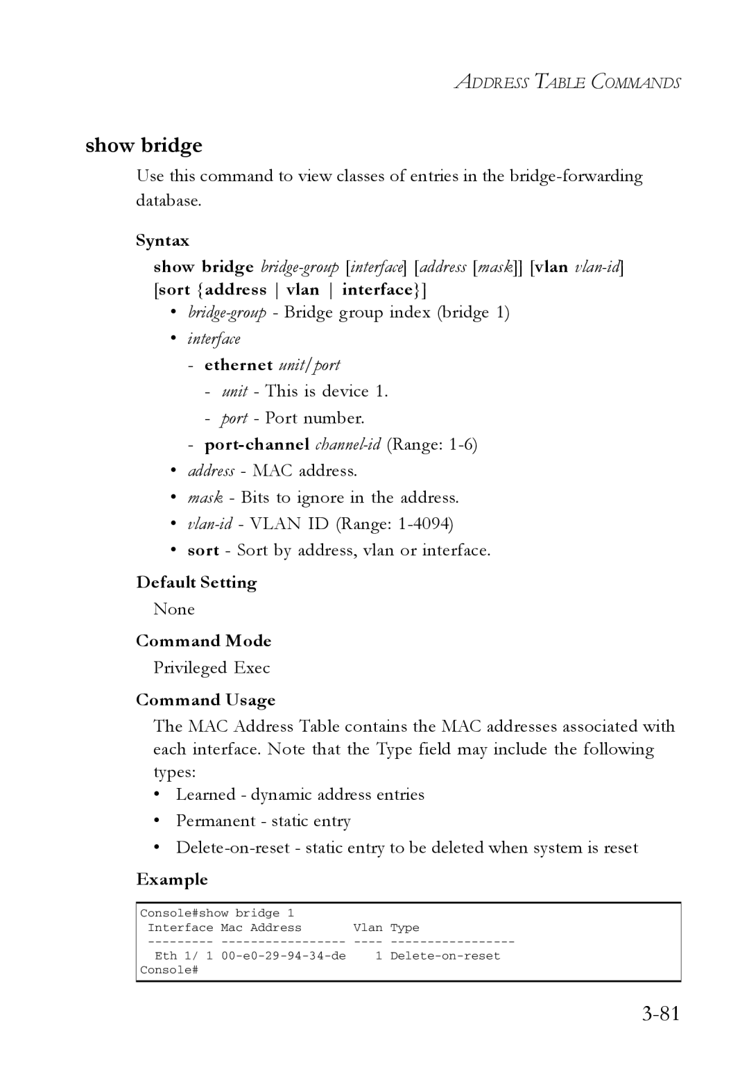 SMC Networks SMC7724M/VSW manual Show bridge, Bridge-group- Bridge group index bridge 