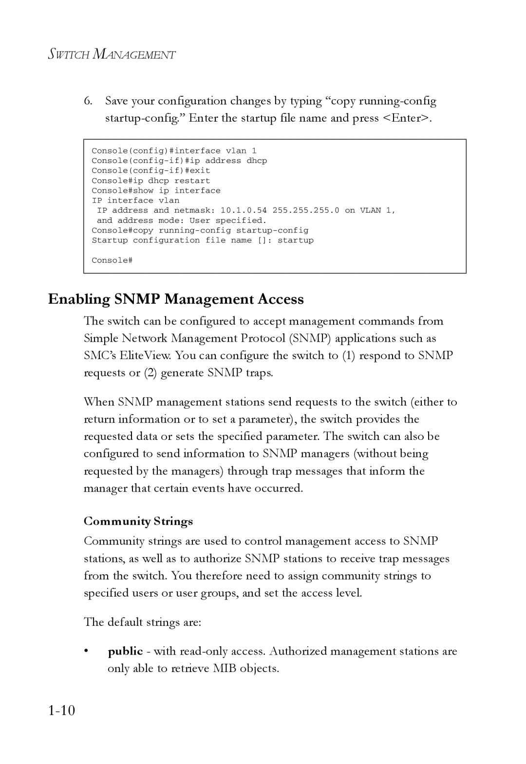 SMC Networks SMC7724M/VSW manual Enabling Snmp Management Access, Community Strings 